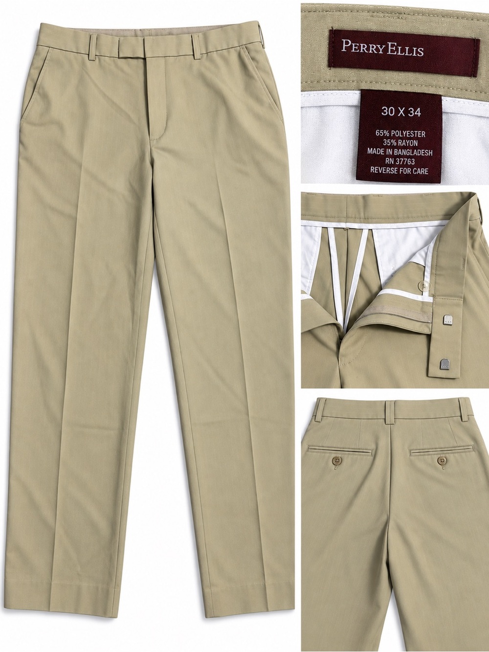 Perry Ellis Khaki/Tan Flat-Front Chinos